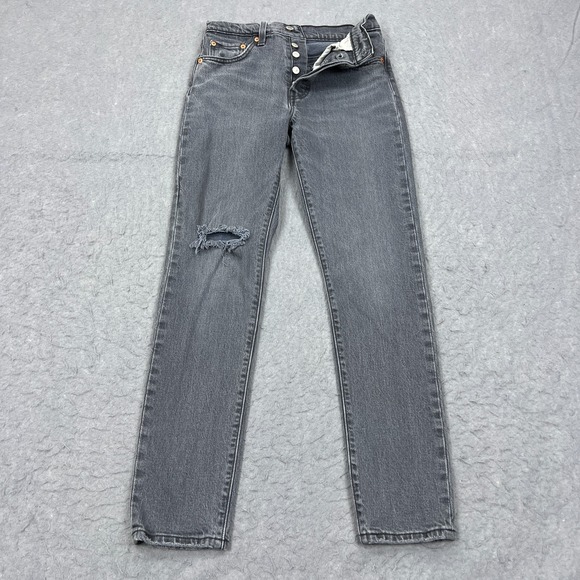 Levis 501 S Jeans Womens 25x30* Gray Button Fly Raw Hem Skinny Denim - Picture 1 of 16